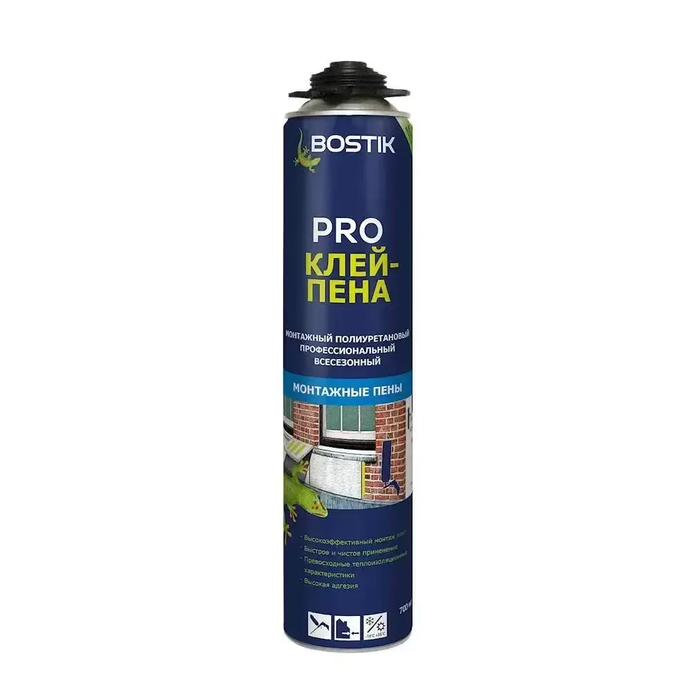 Клей-пена монтажный полиуретановый пистолетный всесезонный Bostik PRO 800 мл