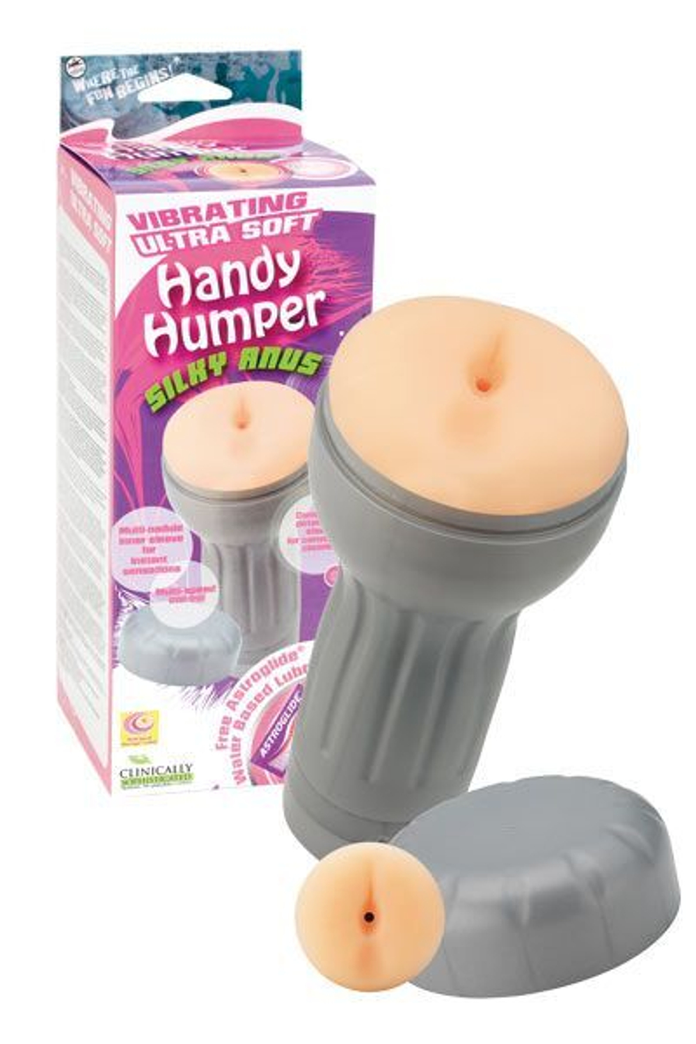Мастурбатор-анус в серой колбе Handy Humper Silky Anus с вибрацией (Цвет: телесный)