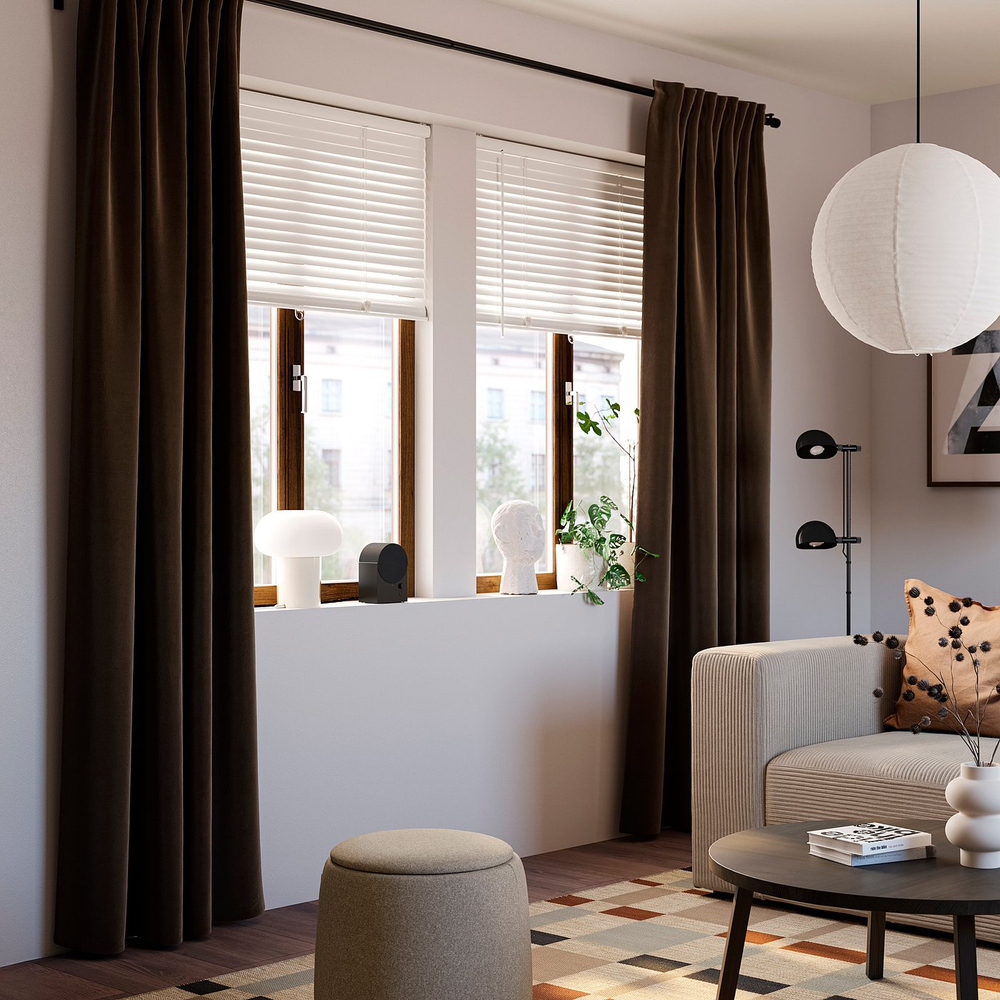 IKEA SANELA  (ИКЕА САНЕЛА)  -  Штора, 2 шт. - тёмно-коричневый/на ленте 140х250 см