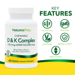NaturesPlus, жевательный комплекс D и K, ягодное ассорти, 60 таблеток