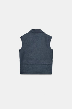 ZARA ЖИЛЕТ ИЗ ЛЬНА С ПОЯСОМ, ИНДИГО