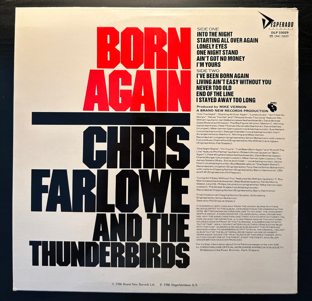 Chris Farlowe And The Thunderbirds - Born Again (Норвегия 1986г.)