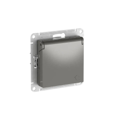 ATLASDESIGN РОЗЕТКА с заземлением со шторками с крышкой,16А,IP20, мех.,быстрозажим. клем., СТАЛЬ