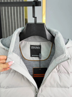 Мужской светло-серый пуховик Zegna High Performance с капюшоном