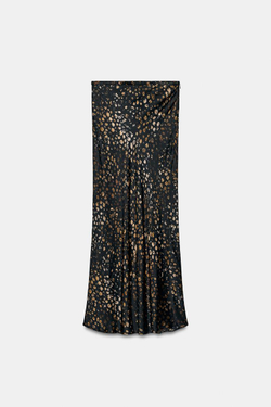 ZARA АТЛАСНАЯ ЮБКА С ПРИНТОМ — ZW COLLECTION, ЧЕРНЫЙ/ПЕСОЧНЫЙ