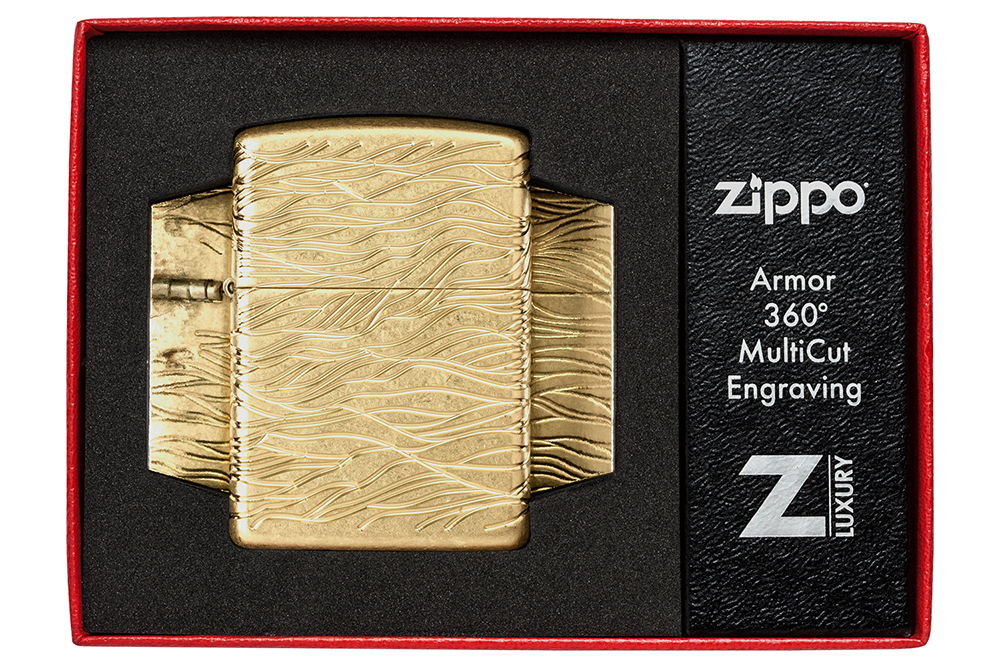 Зажигалка ZIPPO Armor Luxury Waves Design с покрытием Tumbled Brass, латунь/сталь, золотистая, матов