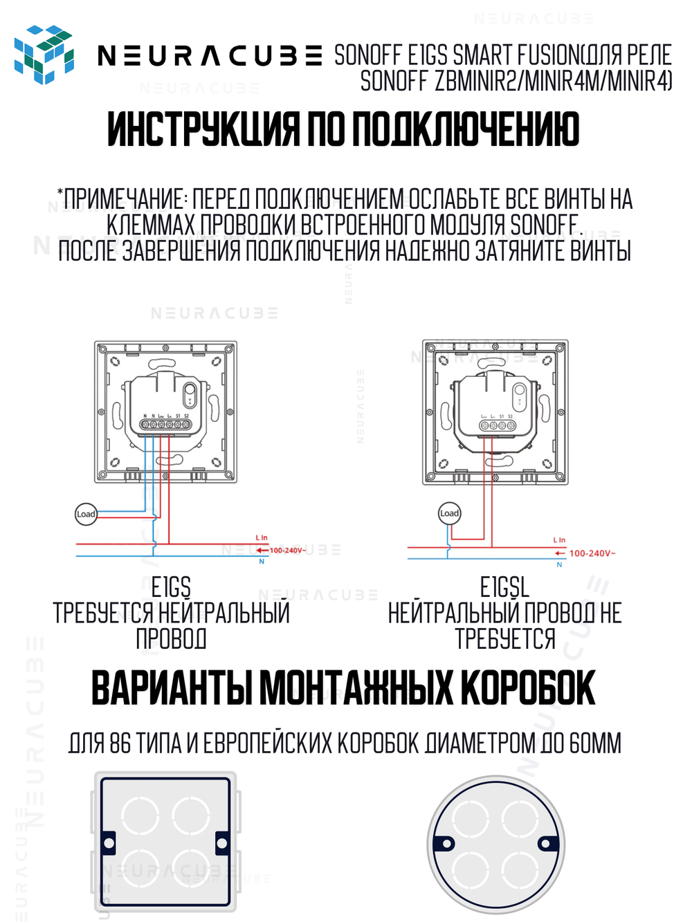 Одноклавишный Выключатель Sonoff E1GS Smart Fusion (для реле Sonoff ZBMINIR2/MINIR4M/MINIR4)