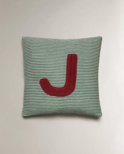 ZARA HOME ДЕТСКАЯ ПОДУШКА С ВЫШИВКОЙ В ВИДЕ БУКВЫ "J", ЗЕЛЕНЫЙ