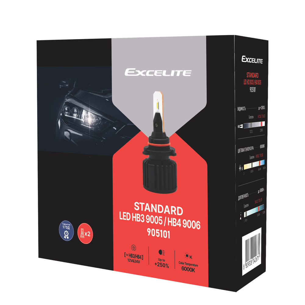 Лампа HB3 HB4 LED 12-24V Standard Excelite комплект светодиодная