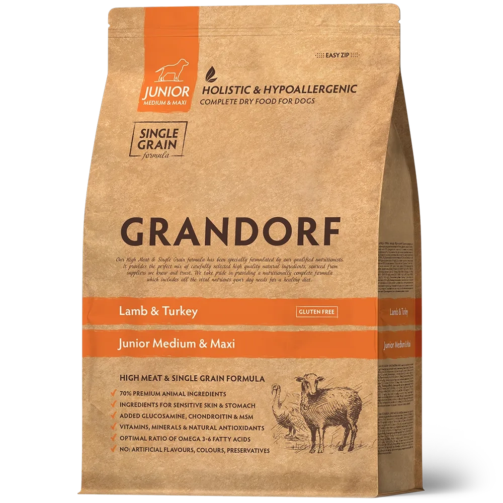 Grandorf Lamb & Turkey, Junior Medium & Maxi для юниоров средних и крупных пород (Ягнёнок с индейкой)