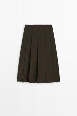 Massimo Dutti Юбка миди из смесовой шерсти со складками, коричневый