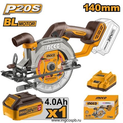 Аккумуляторная циркулярная пила BL 20B 140мм. 1хАКБ 4Ач и ЗУ SUPER INGCO CSLI14021 INDUSTRIAL