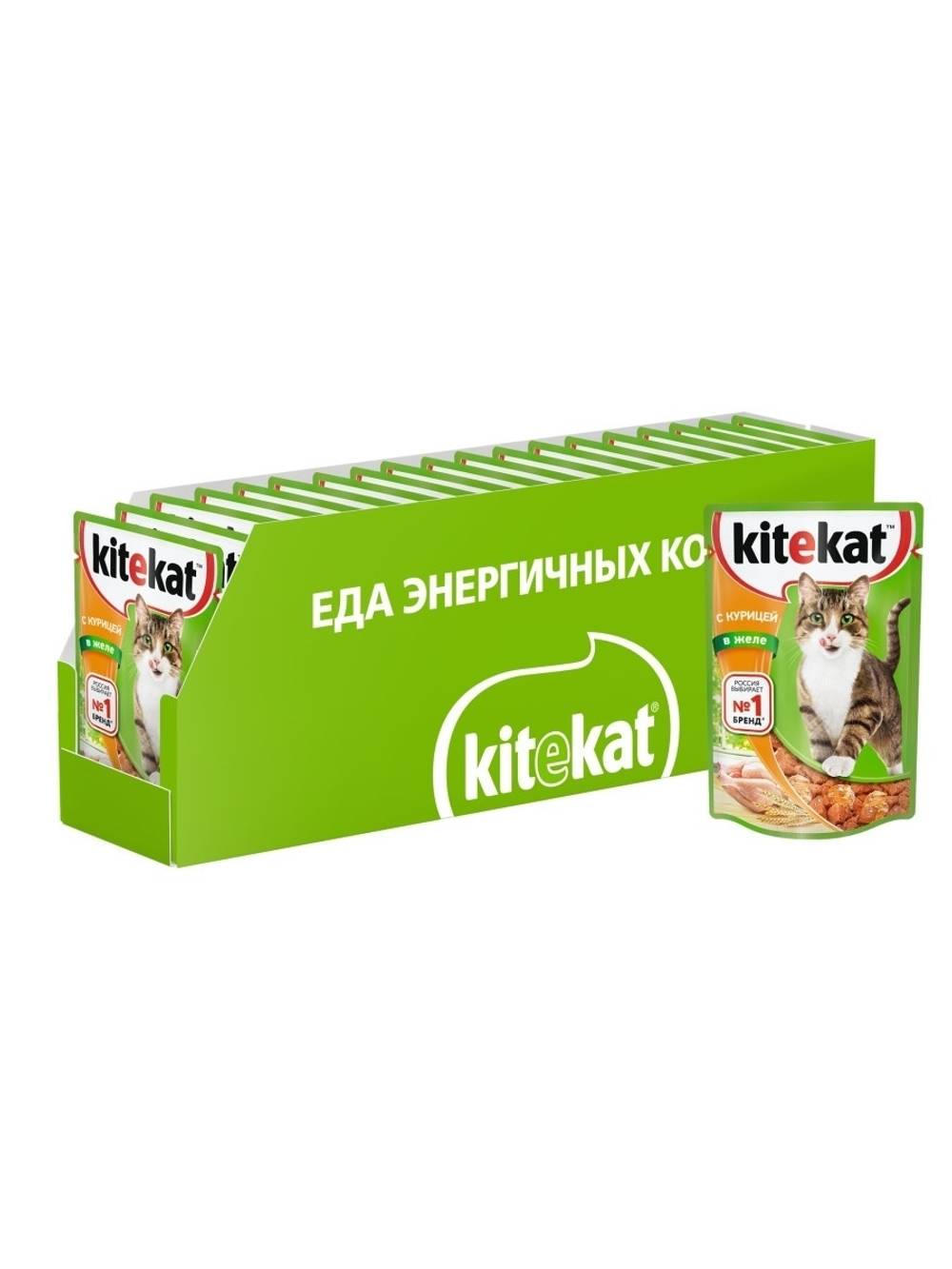 Влажный корм Kitekat для взрослых кошек, с курицей в желе, 28 шт x 85 г