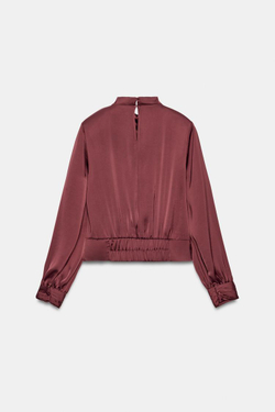 ZARA АТЛАСНАЯ БЛУЗА С ПОДПЛЕЧНИКАМИ, БУРГУНДИ