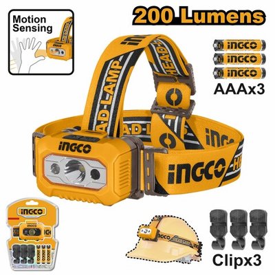 Налобный светодиодный фонарь 200Лм INGCO HHL013AAA8 INDUSTRIAL