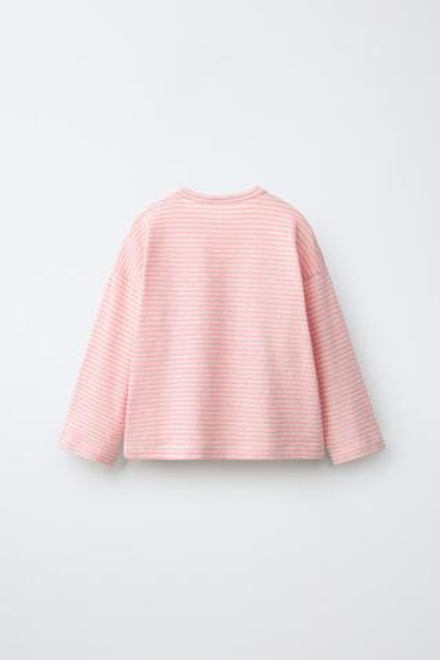 ZARA ЛОНГСЛИВ В ПОЛОСКУ С ВЫШИВКОЙ, РОЗОВЫЙ