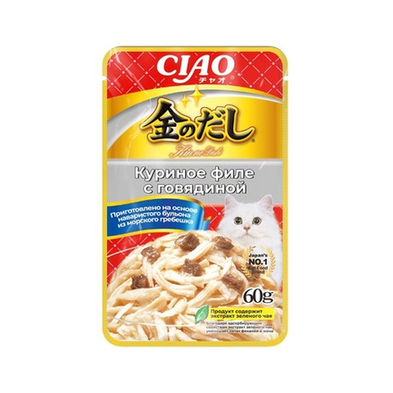 Inaba Ciao Kinnodashi 60 г пауч для кошек куриное филе с говядиной в желе
