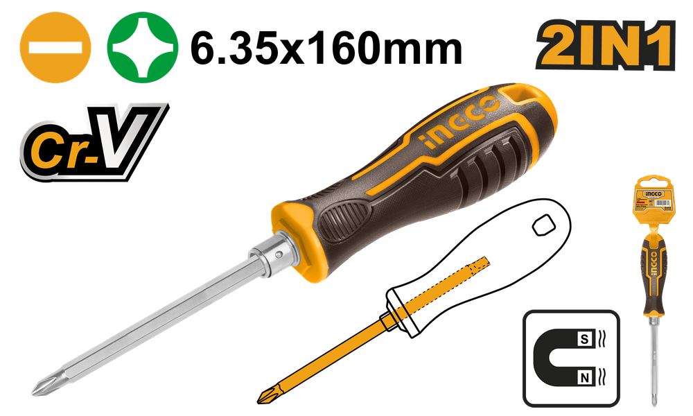 Отвертка двухсторонняя INGCO AKISD0201 INDUSTRIAL SL6+PH2 Отвертка двухсторонняя INGCO AKISD0201 INDUSTRIAL SL6+PH2