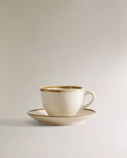 ZARA HOME ЧАЙНАЯ ЧАШКА ИЗ ФАРФОРА С ИСКУССТВЕННО СОСТАРЕННОЙ КАЙМОЙ, ЭКРЮ