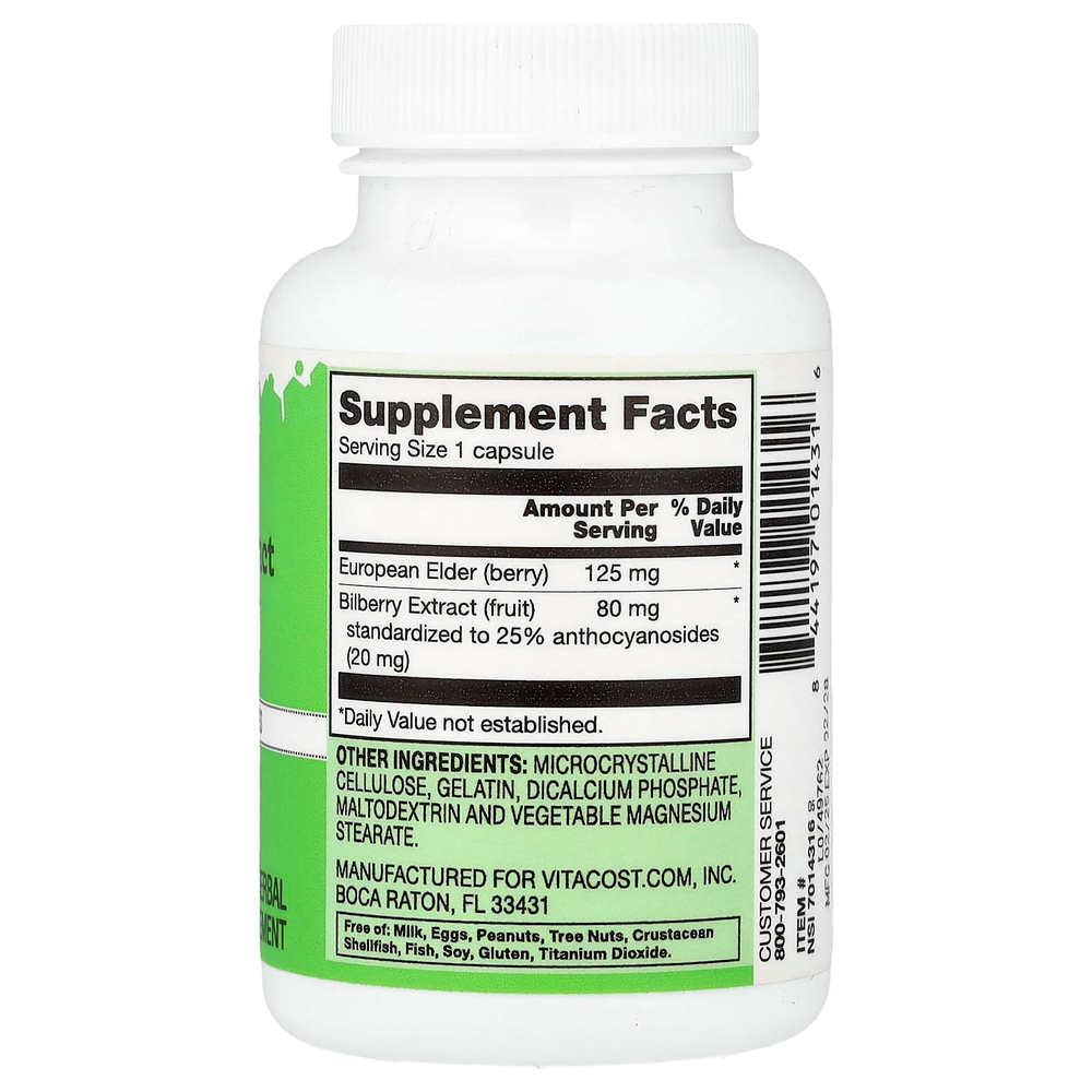 Vitacost, Bilberry Extract Including Elderberry, 90 Capsules