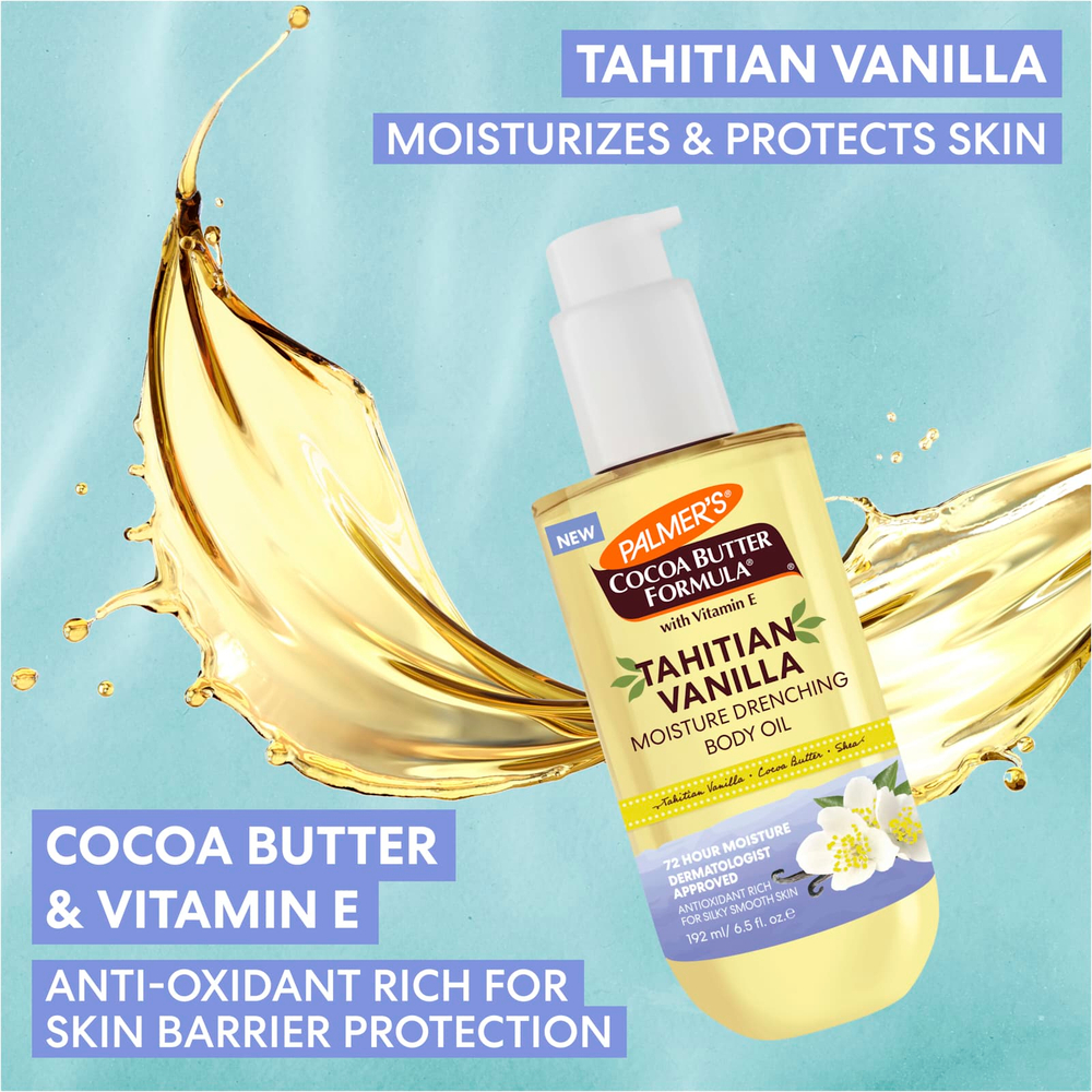 Palmer's, Cocoa Butter Formula® с витамином Е, увлажняющее масло для тела, таитянская ваниль, 192 мл (6,5 жидк. унции)