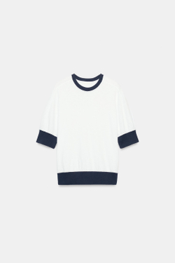 ZARA ФУТБОЛКА С ДЕКОРАТИВНЫМ КАНТОМ, БЕЛЫЙ