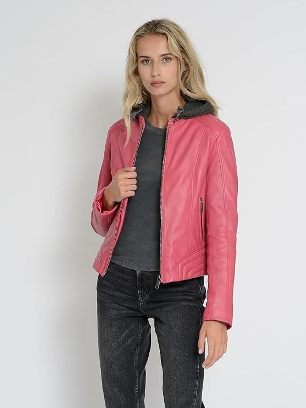 Куртка кожаная женская MUSTANG women's straight biker jacket with det. jersey hood