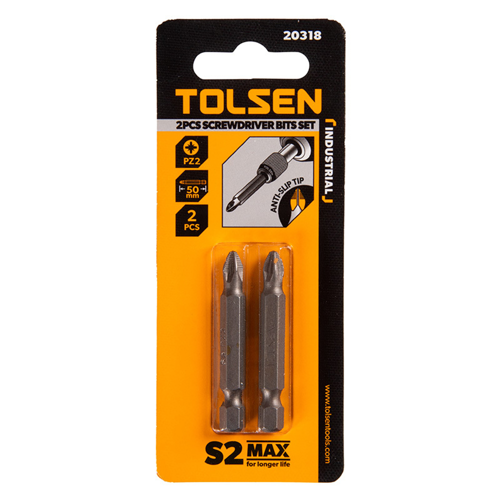 TOLSEN (TT20318) Набор вставок (бит) торцевых 1/4", Pozidriv, PZ2, 50 мм, 2 предмета