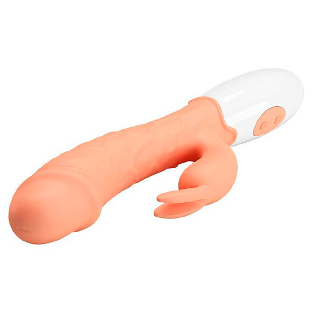 Телесный вибратор с клиторальным стимулятором 19,2см Pretty Love Easter Bunny BI-014962R
