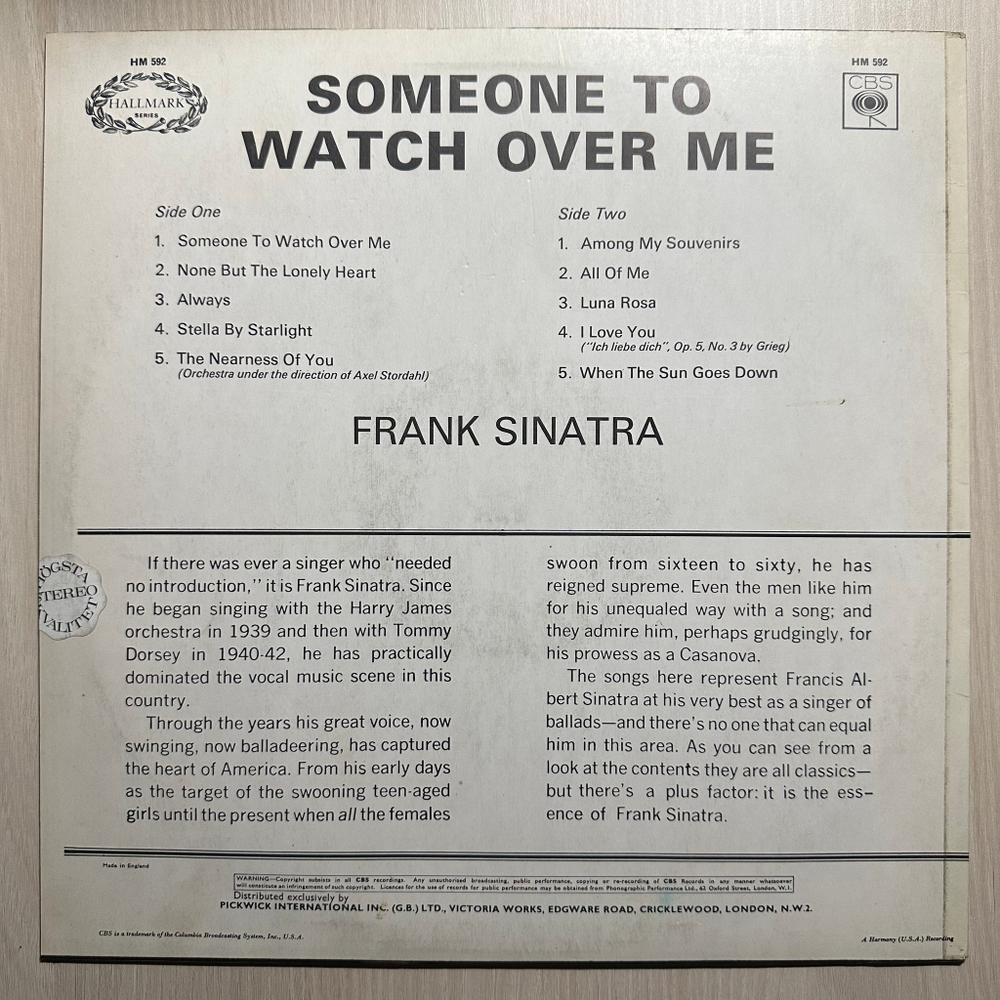 Frank Sinatra - Someone To Watch Over Me (England 1968