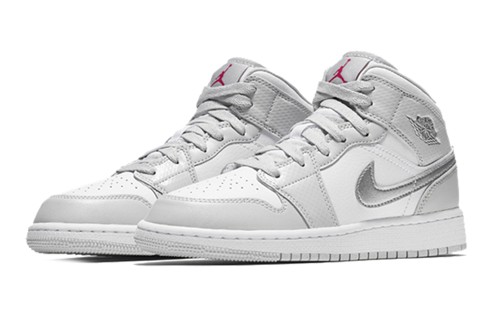 Jordan Air Jordan 1 Mid High top Basketball Shoes White Silver Unisex