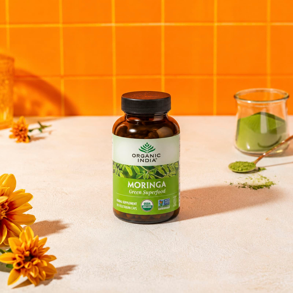 Organic India, моринга, 180 вегетарианских капсул (350 мг в 1 капсуле)