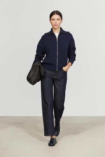 Massimo Dutti Кардиган из 100% шерсти с застежкой-молнией, чернильно-синий
