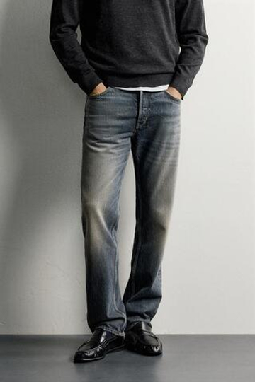 ZARA ДЖИНСЫ REGULAR FIT, СЕРО-СИНИЙ