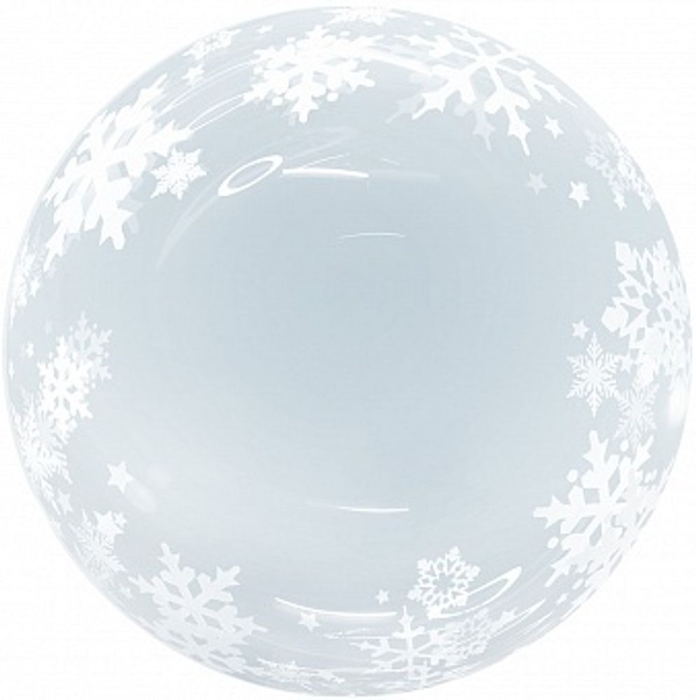 К 18'' Сфера 3D Deco Bubble Белые снежинки Прозрачный