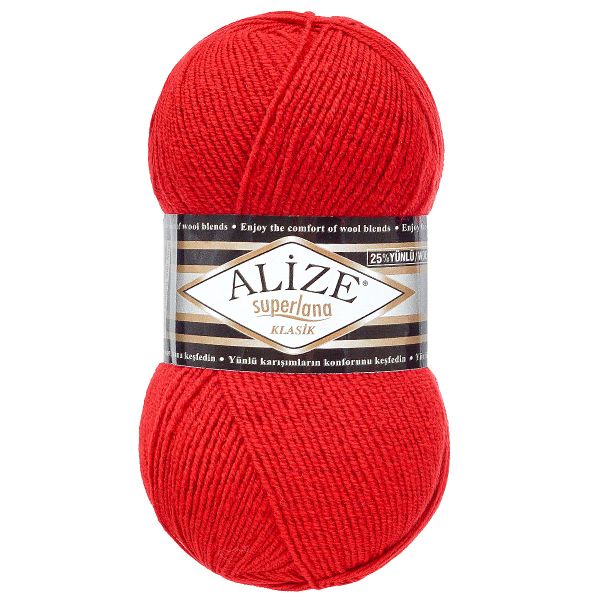 Пряжа Alize (Ализе) Superlana klasik / уп.5 мот. по 100 г, 280м, 056 красный A