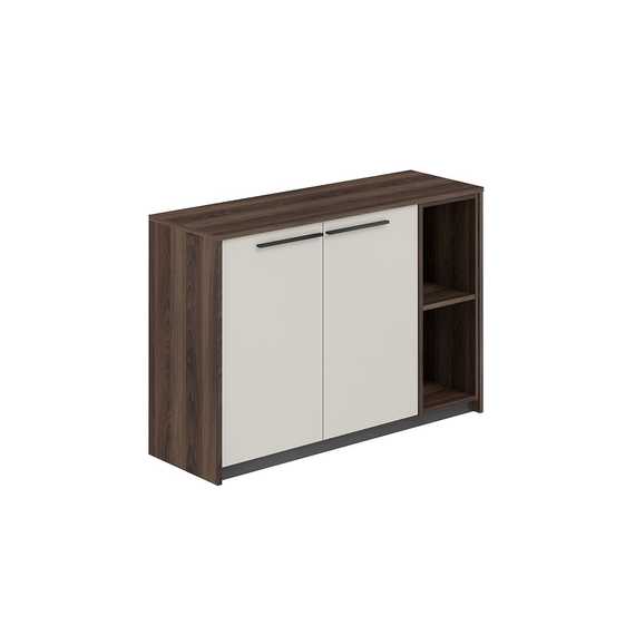 RF.324.DA.PG.DA.R / Шкаф низкий со стеллажом, 1240х410х842 / корпус: дуб адриа, фасады: жемчужно-серый