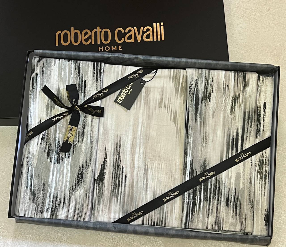 Постельное белье 2 спальное евро Roberto Cavalli Jaguar Painting бежевое
