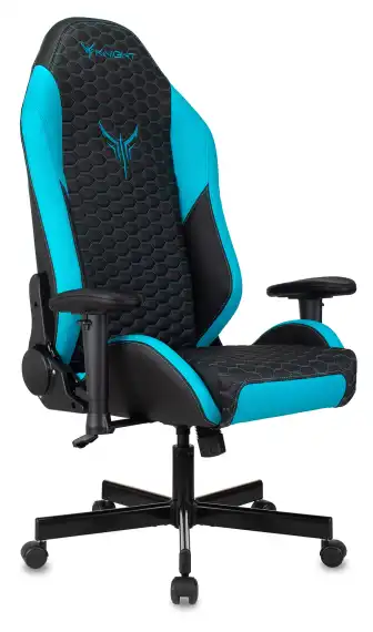Кресло игровое Knight Neon черный/голубой соты экокожа с подголов. крестов. металл