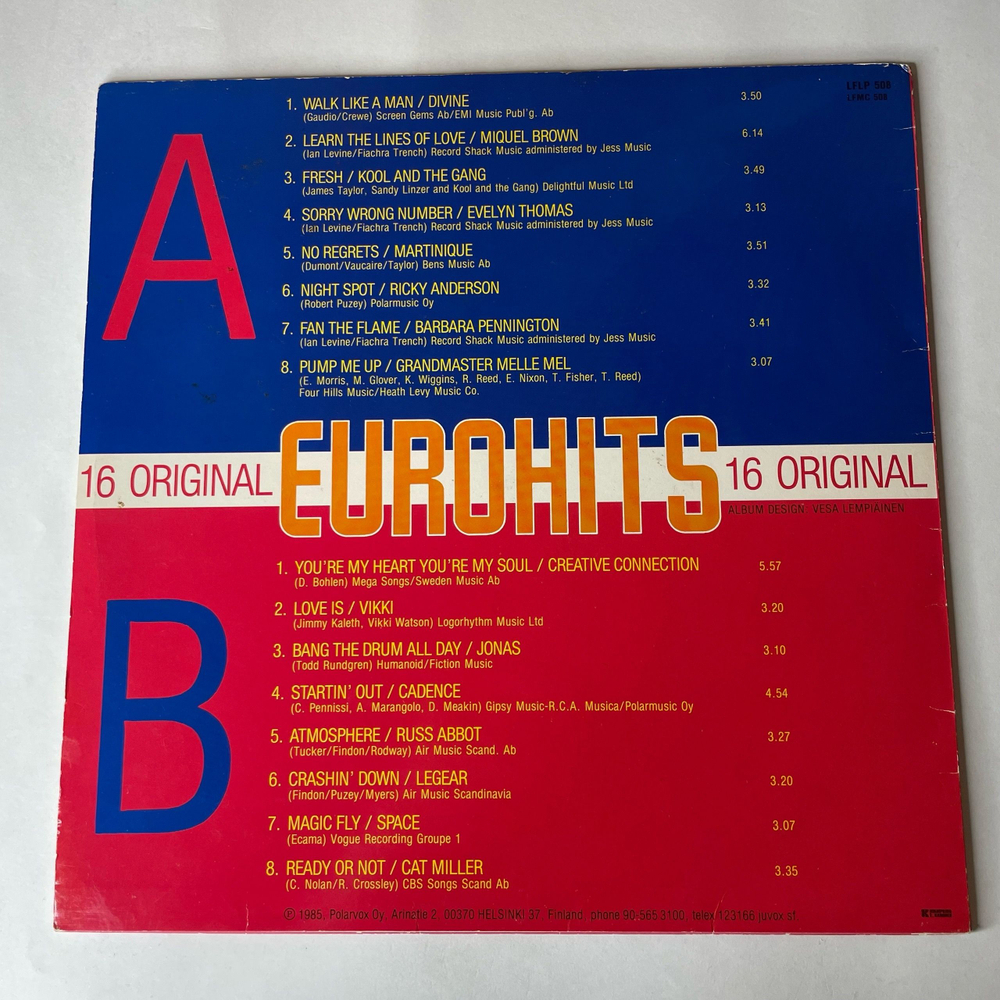 Винтажная виниловая пластинка LP Сборник Eurohits (Финляндия 1985) (Space, Divine, Kool And The Gang и др)