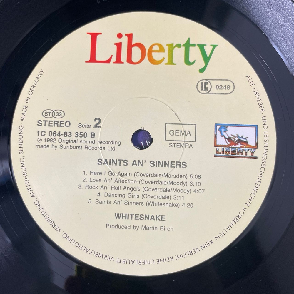 Винтажная виниловая пластинка LP Whitesnake Saints and Sinners (Германия 1982)