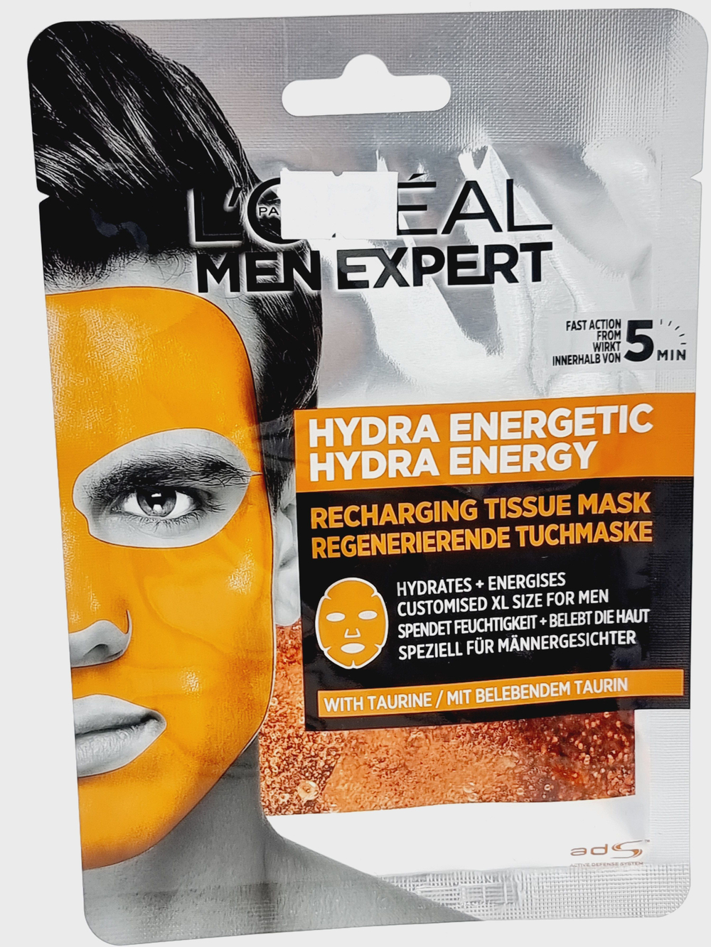 Освежающая тканевая маска для лица L'Oral Men Expert Hydra Energetic 5 мин таурином, 30 г