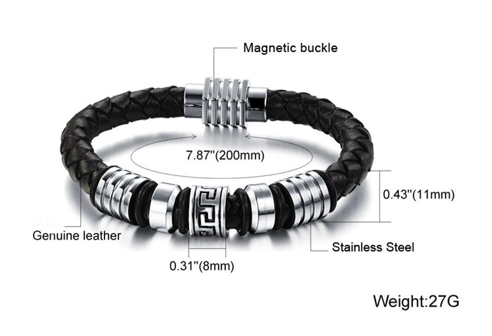 Браслет из кожи и стали SteelMan mn043
