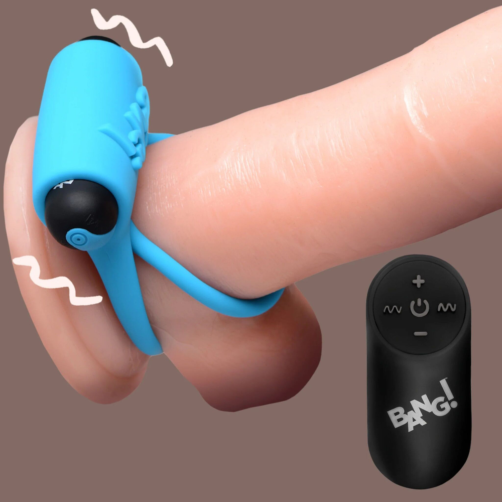 Голубое эрекционное виброкольцо 28X Remote Control Vibrating Cock Ring & Bullet (Цвет: голубой)