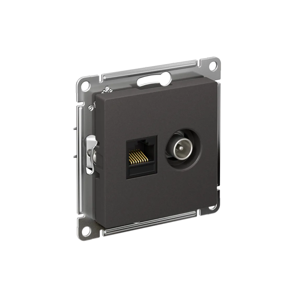 ATLASDESIGN РОЗЕТКА двойная ТВ + компьютерная RJ45 кат. 5e, механизм, БАЗАЛЬТ