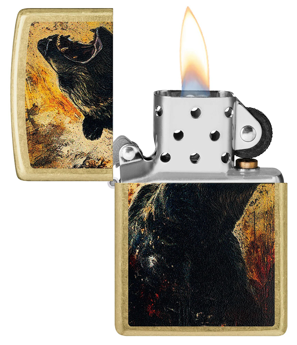 Зажигалка Zippo Grizzly Roar, латунь, золотистая, 38x13x57 мм