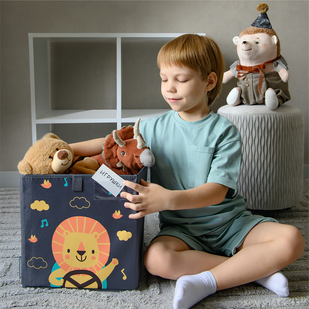Коробка для игрушек. Львенок в машинке