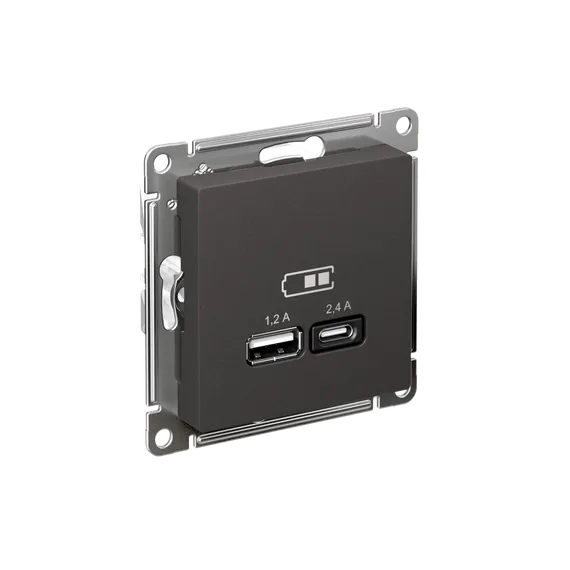 Розетка с USB A+C Systeme Electric AtlasDesign Базальт ATN001439