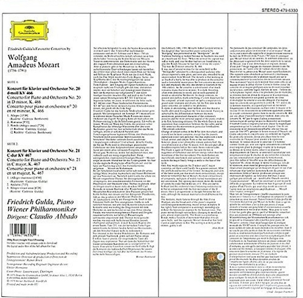 Friedrich Gulda, Vienna Philharmonic, Claudio Abbado / Mozart: Piano Concertos Nr. 20 & 21 (LP)
