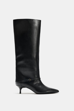 ZARA САПОГИ НА ТОНКОМ КАБЛУКЕ С ПРЯЖКОЙ, ЧЕРНЫЙ